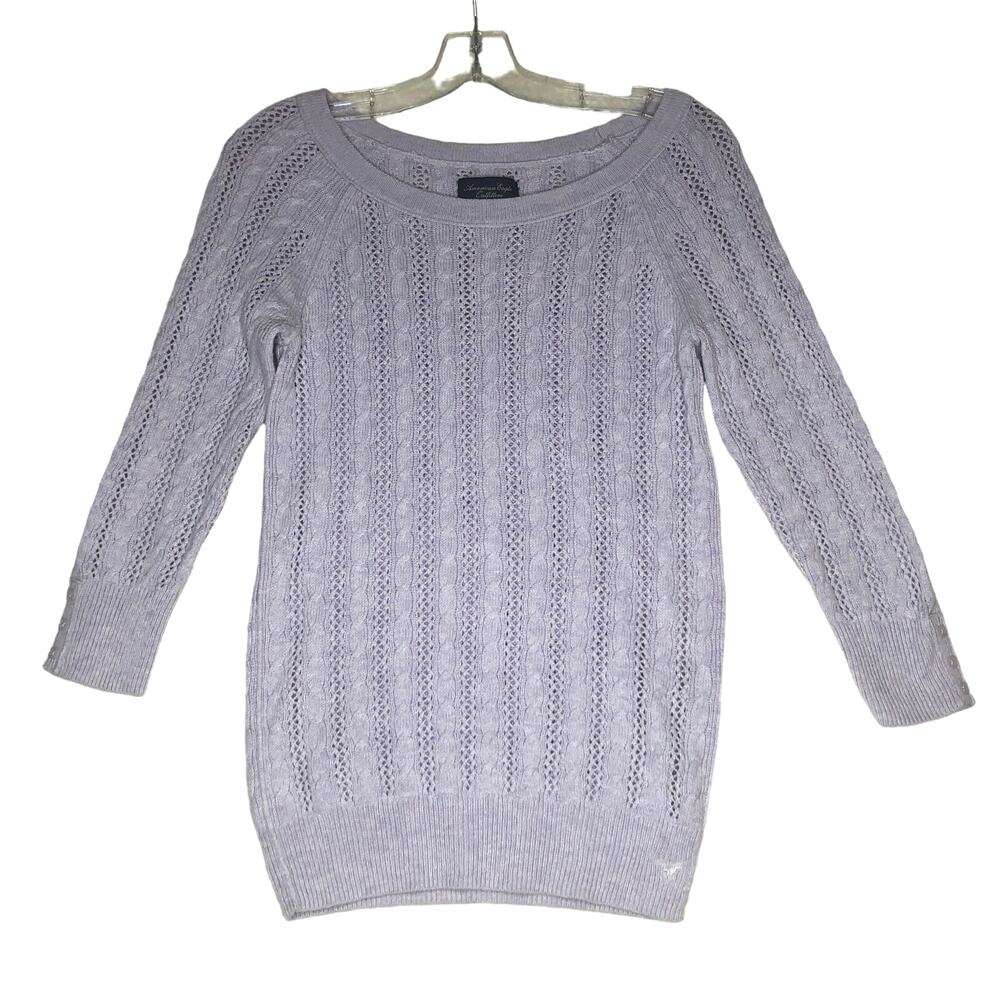 American Eagle Outfitters Sweater Womens Medium Purple Cable Knit Round Neck